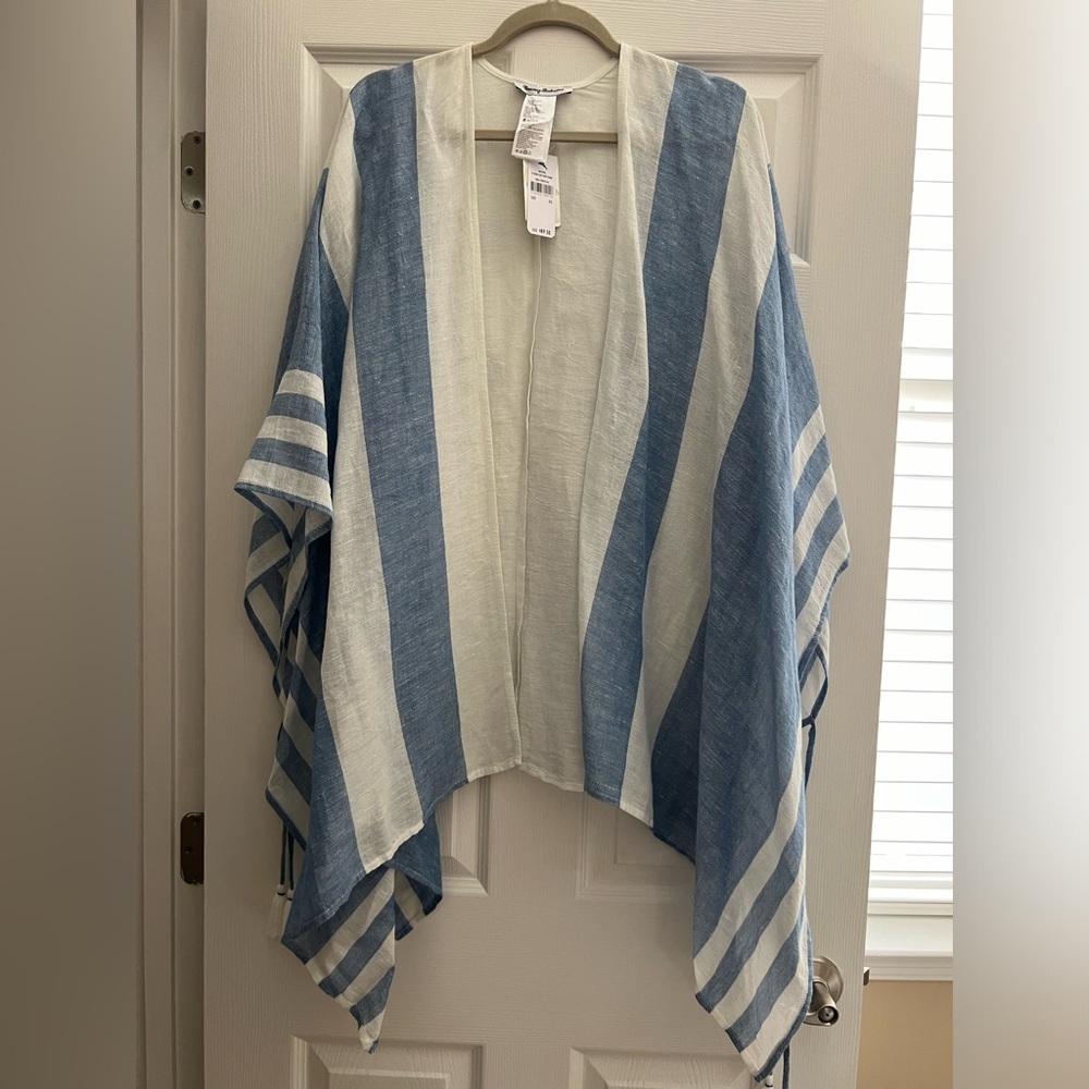Tommy Bahama blue white striped ruana